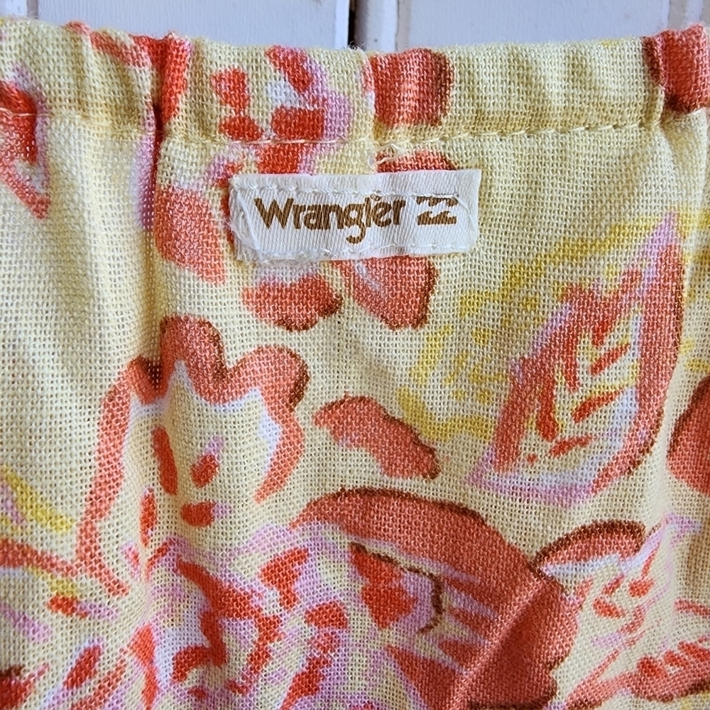 Billabong x Wrangler Dress Yellow Orange Linen Mini Floral Puff Sleeve Button XS - Picture 7 of 12